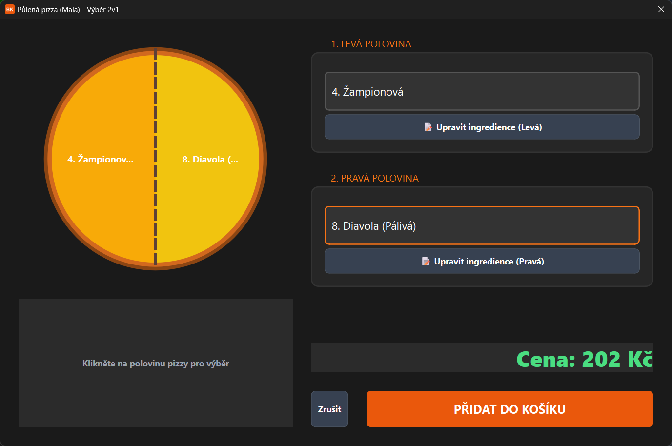 Půlená pizza v BistroKasa