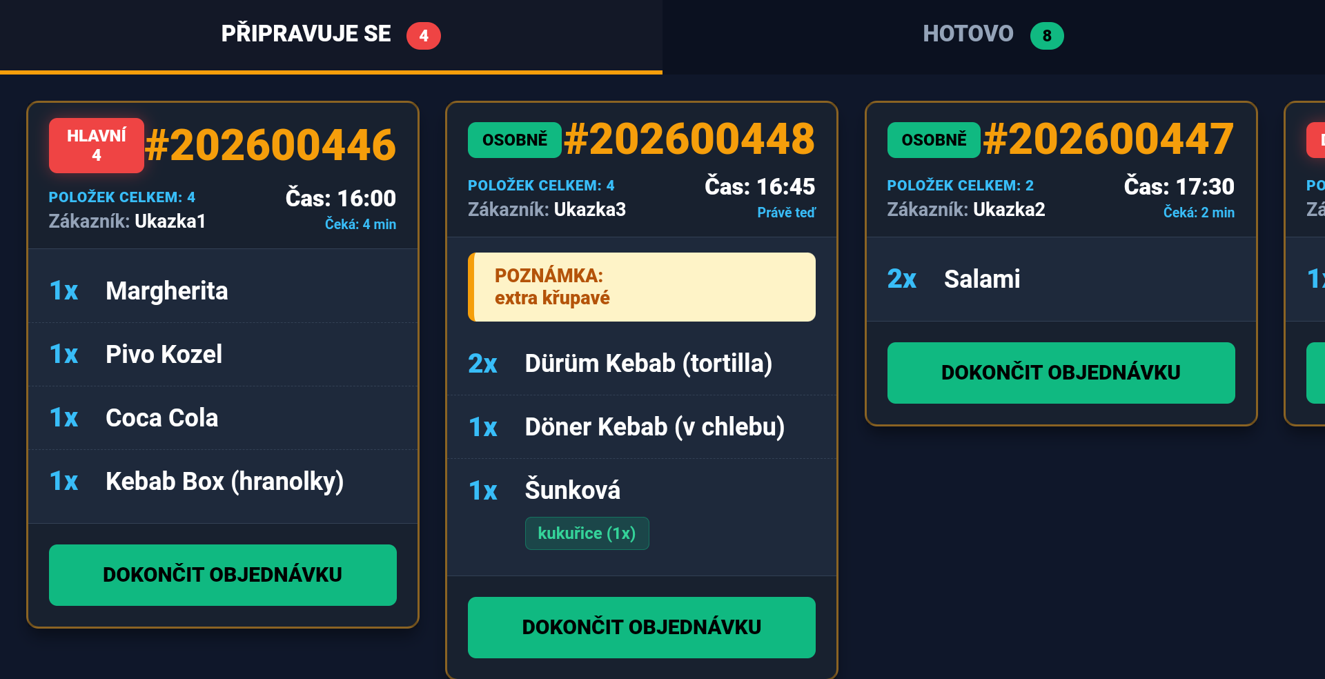 KDS obrazovka kuchyně