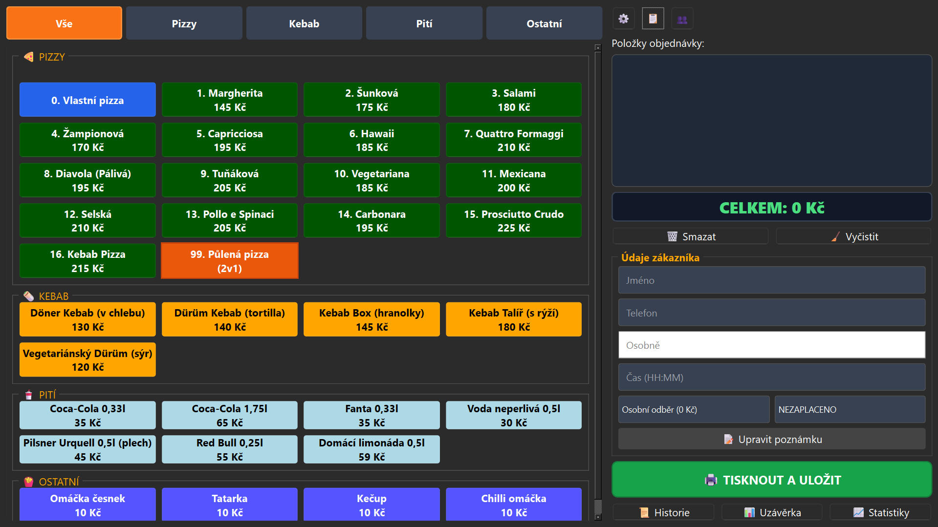 Hlavní okno pokladny